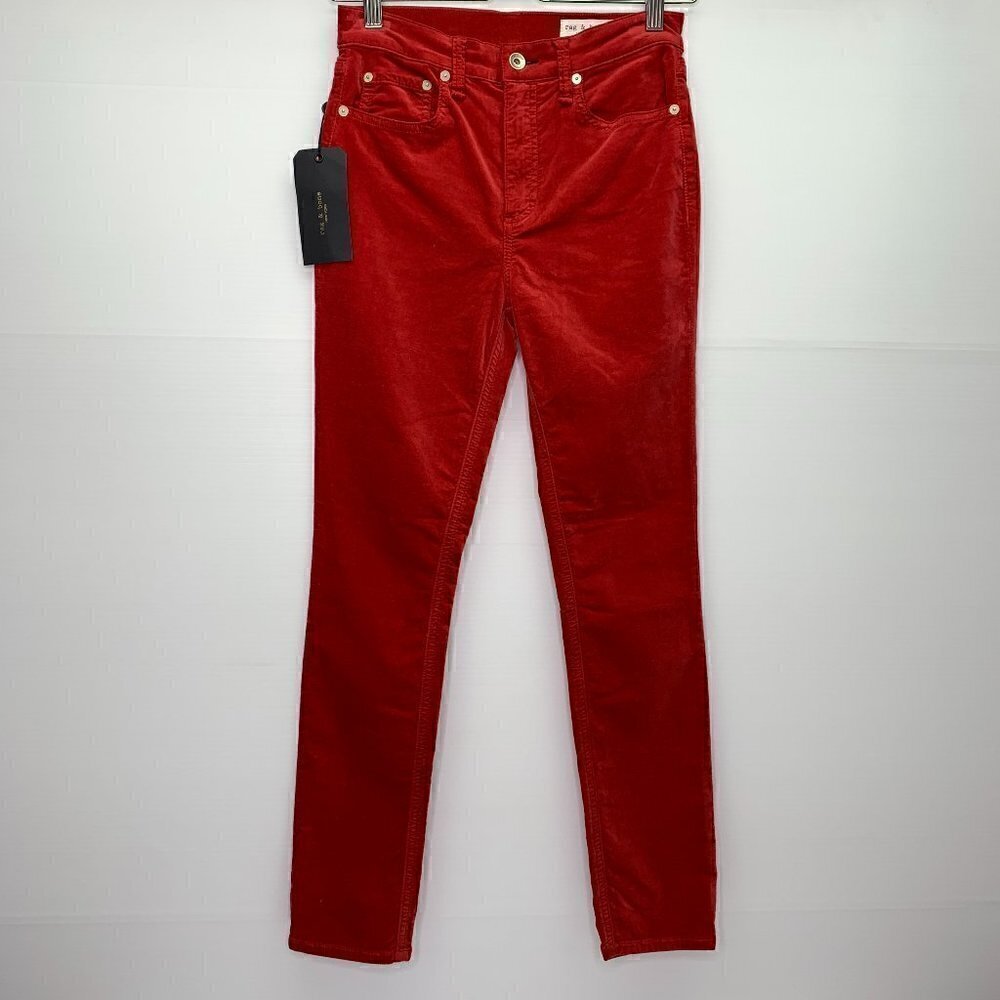 Rag & Bone Size 24 Pants High Rise Skinny Ankle Red Velvet Jeans NWT